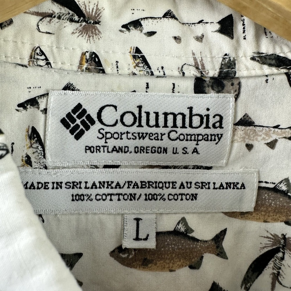 Columbia Mens‎ Large Short Sleeve Fishing Shirt Tan Fish Button Up - Picture 3 of 8